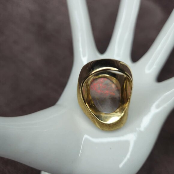 14k Gold 16.7 ctw Cabochon Natural Cut Opal Diamond Ring 34.66g - Picture 8 of 9